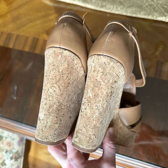 Tory Burch Leather Wedge Strappy Slingback Sandals Cork - Picture 5 of 9